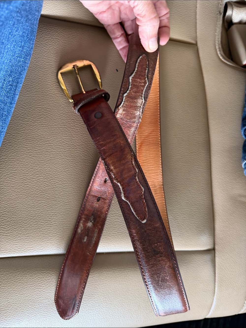 Tony Lama Brown Leather Western Belt with Stitched Edge